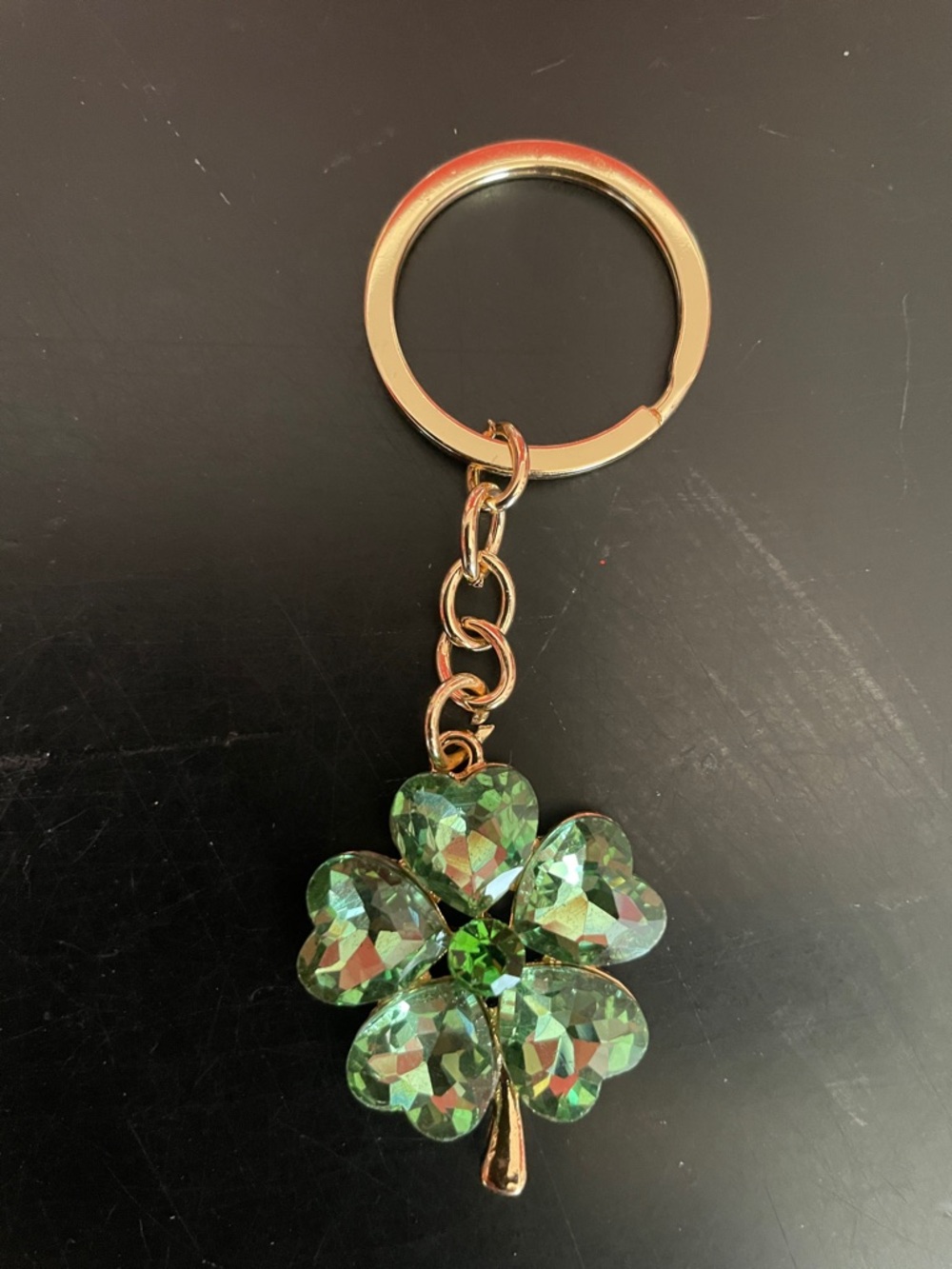 Green Crystal Four-Leaf Clover Keychain